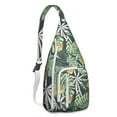 thumbnail image 1 of Jungle Floral Sling Backpack - Exotic Monstera & Flowers Design Crossbody Bag, Fashionable Pack, 1 of 4