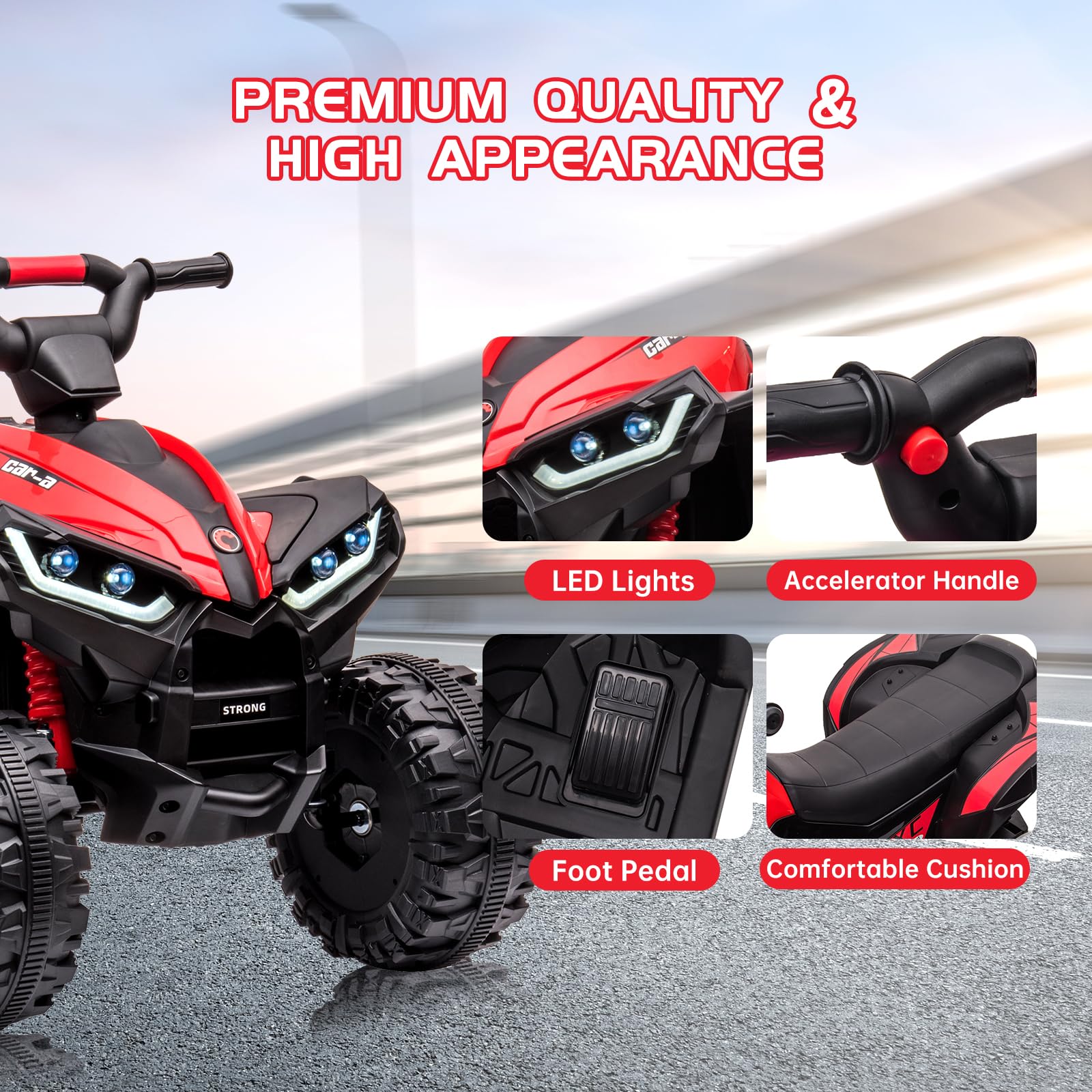 Accreate Battery Powered 12V Kids Electric ATV, Dual Motor 4-Wheeler with Parent Remote, Music Dashboard, 1.9–3.1 MPH, 7AH, Shock Absorber, Front Lights, for Children Ages 3–8, 40–60 Min Run Time
