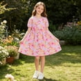 thumbnail image 3 of Kids Cotton Puff Sleeve Floral Princess Dress, Short Sleeve Summer Girls Casual Daily Outfit Dresses for Little Girls 5-15 Years Multicolor C 11-12 Years, 3 of 5