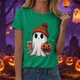 thumbnail image 2 of TOWED22 Halloween Shirts for Women Cute Ghost with Coffee Pumpkin Shirts Cute Fall Short Sleeve Graphic Tee Tops(Green,XL), 2 of 6