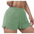 thumbnail image 2 of Womens Waffle Knit Pajama Shorts Soft Drawstring Lounge Bottoms Casual Workout with Pockets Light Green L, 2 of 9