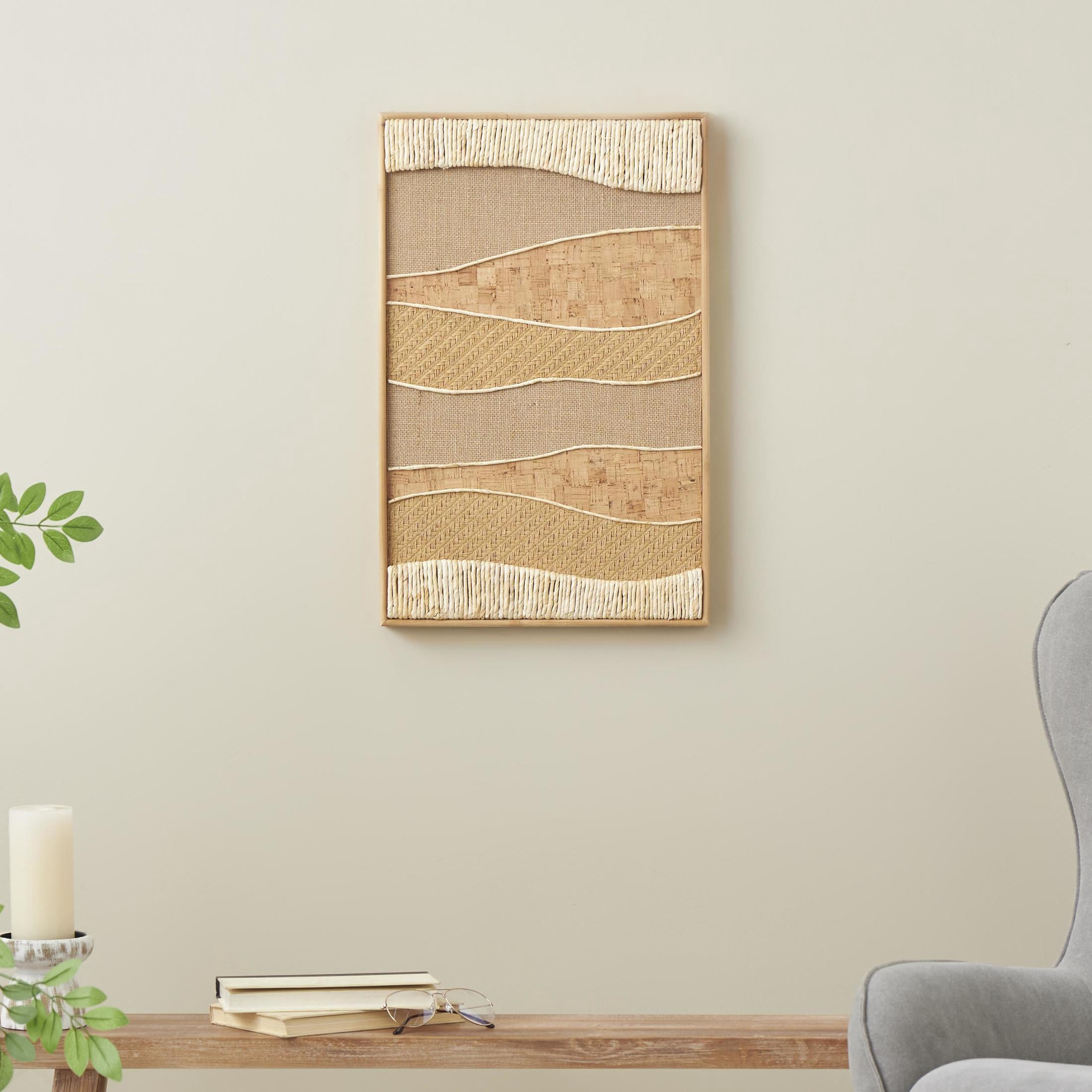 DecMode Brown Wood Handmade Horizontal Mixed Media Abstract Wall Decor with Various Textures and Patterns