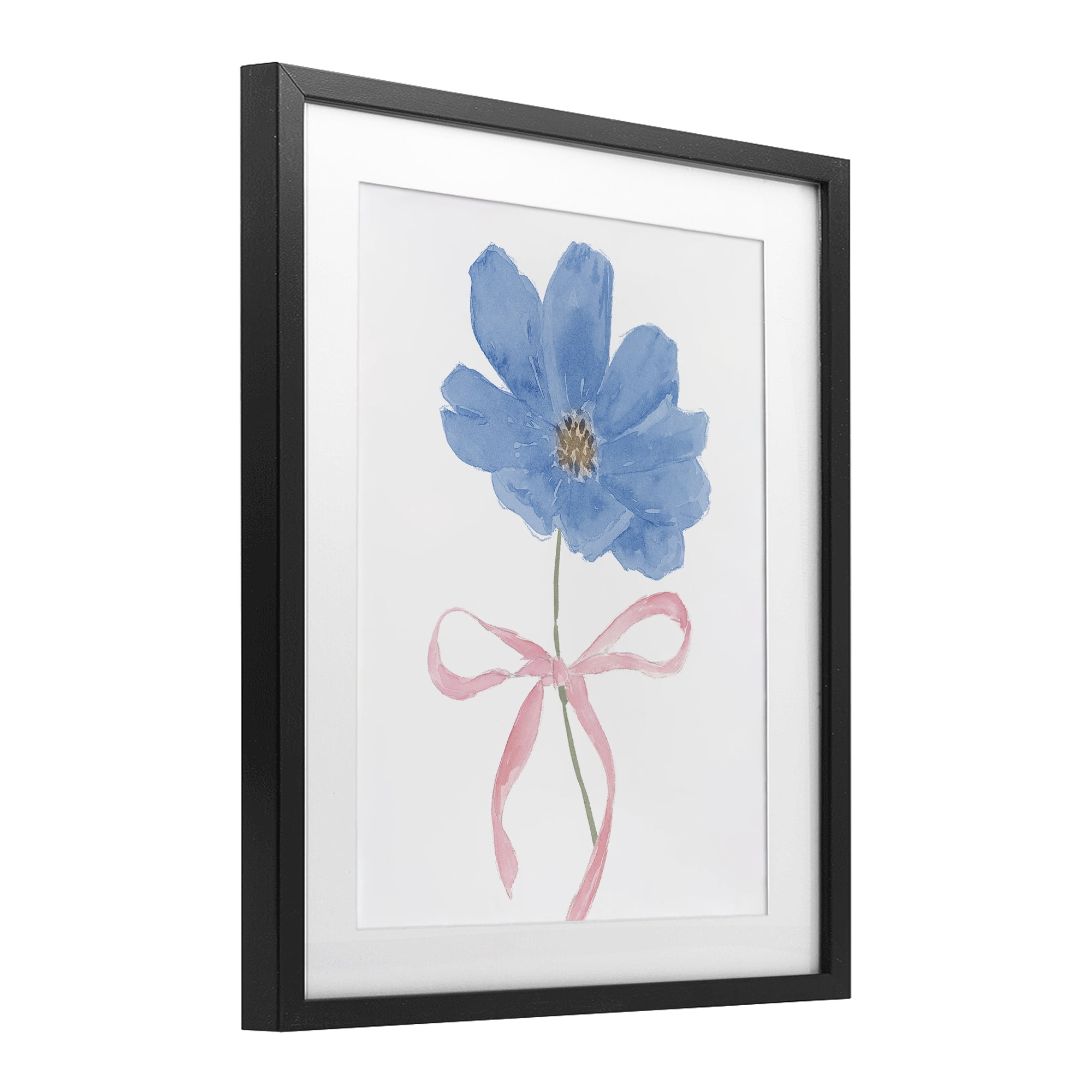 Stupell Industries Blue Bow Bloom Black Framed Print Under Glass, design by Lucille Price