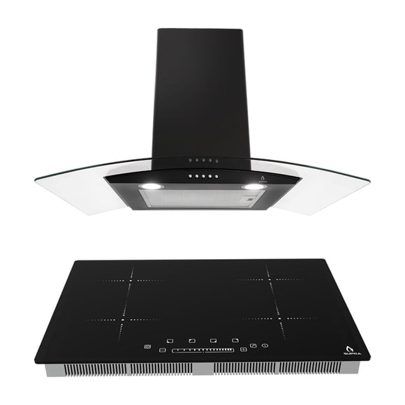Combo de cocina parrilla de 4 quemadores de induccion magnetica y campana de 76 cm SUPRA PISTOYA