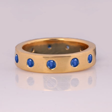 Thick Handmade Band Ring, Blue Sapphire Single Row Full Destance Eternity Gemstone Vintage Ring, 925 Starling Silver Wedding Bamd Ring, Gift For Mother's Day.