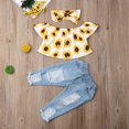 thumbnail image 3 of Girls 3Pcs SummerOff Shoulder Tops + Ripped Jeans + Headband Outfit, 3 of 7