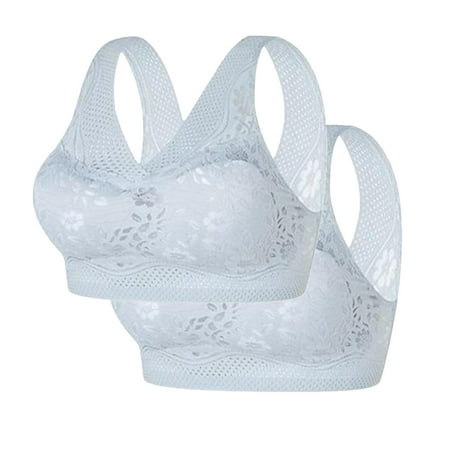 REORIAFEE Support Bras for Women 2PC Wirefree Gathered Together Bras Solid Brassiere Breathable Wide Strap Comfy Corset Underwear Classic Comfortable Support Lingerie Gray XXXL