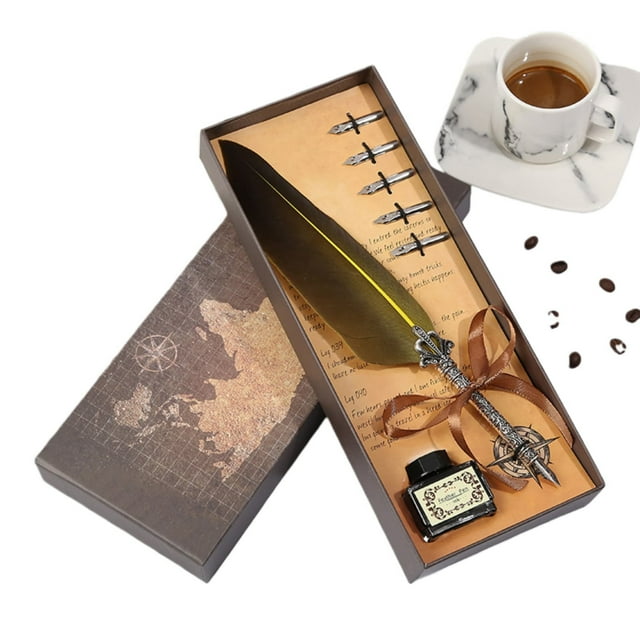 SIYTUAU Map Creative Pen Gift Box Crown Feather Pen Set In Style G For Writing Enthusiasts And Gift Giving G