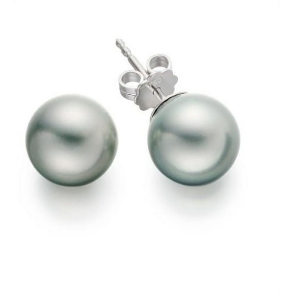 Paris Jewelry 10K White Gold Plated 10 mm Silver Pearl Round Stud Earrings Jewelry Gift for Women