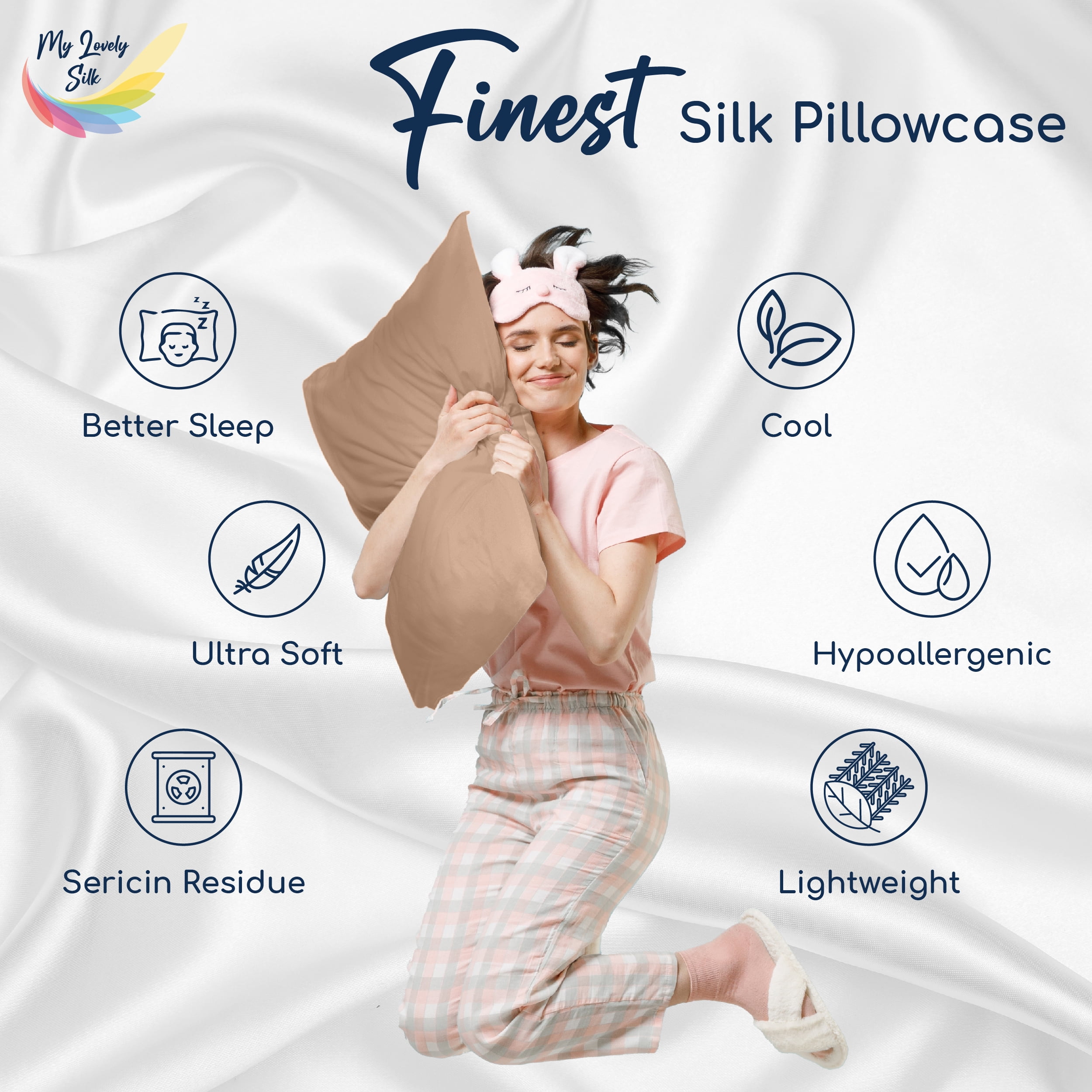 My Lovely Silk Pure 6A Silk Pillowcase - 51 x 92 cm, Natural Silk Pillow Case For Hair and Skin, Hypoallergenic and Breathable Silk Pillow Cases For Women, Double Sided 22 Momme Silk, Durable, Standar