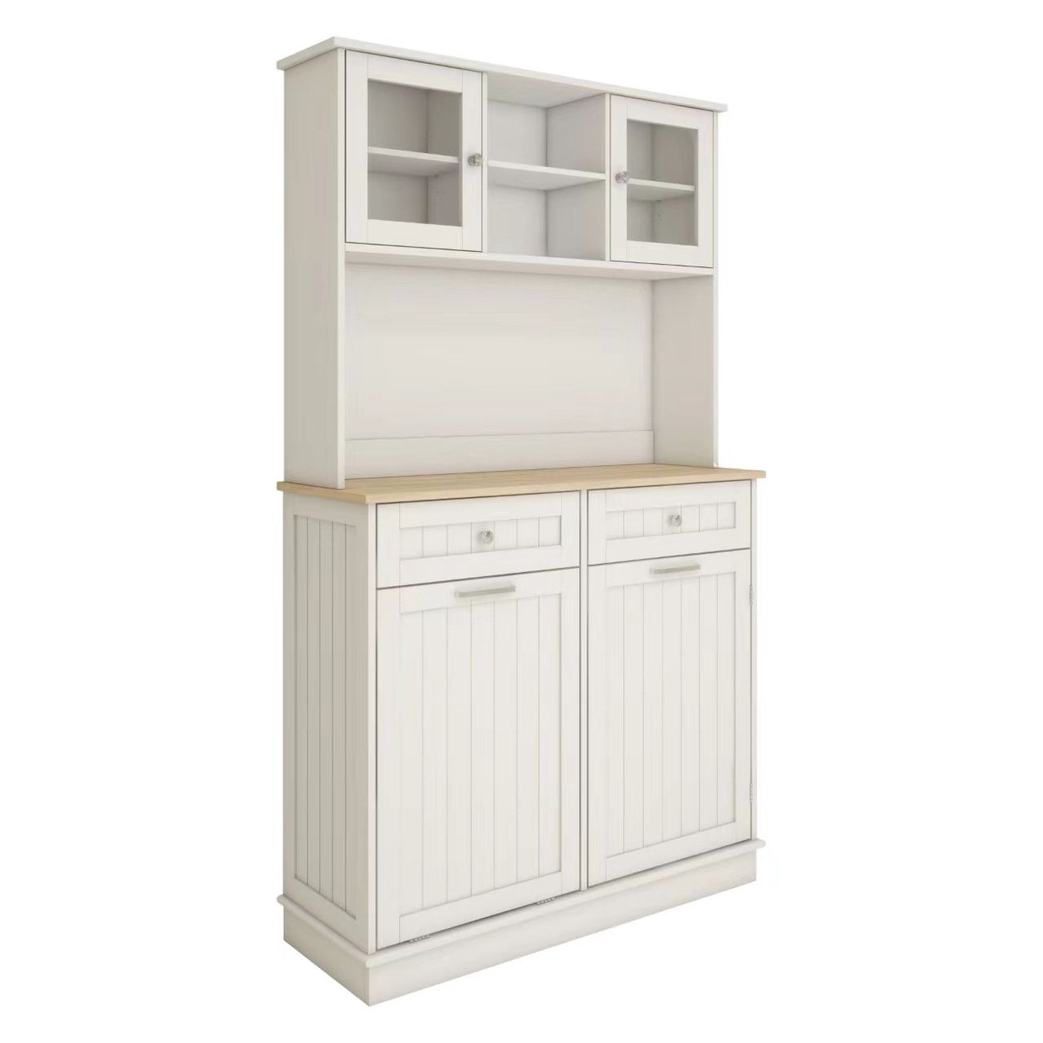 Tall Kitchen Trash Can Storage Cabinet with 3 Adjustable Shelves, 2 Drawers, and Tilt-Out Trash Bin, MDF Pantry Sideboard for Kitchen, Dining Room, Living Room