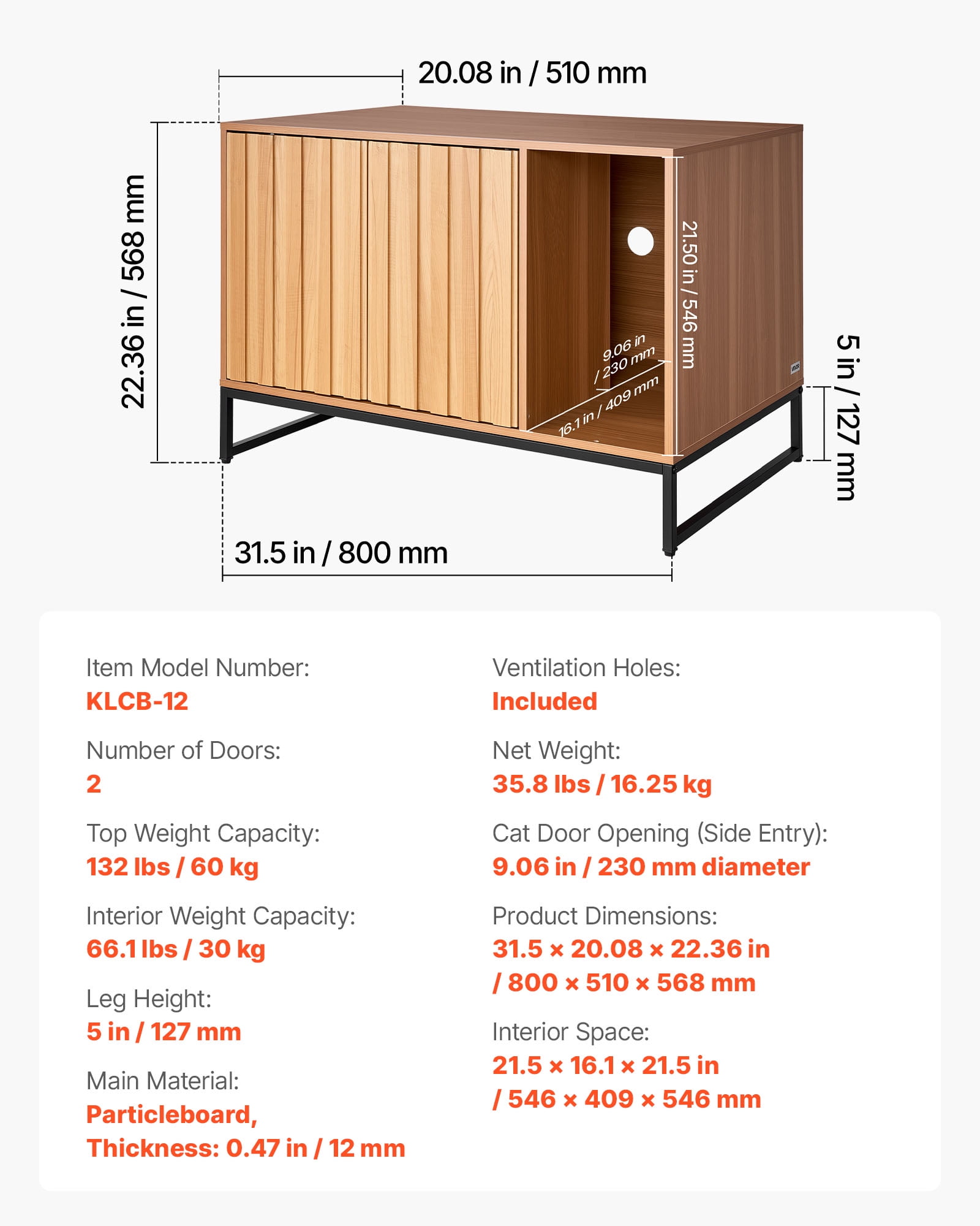 KFFKFF Cat Litter Box Enclosure Cabinet, 31.5 in Hidden Litter Box Furniture with Scratch Pad & Storage, Waterproof Cat Washroom Table for Bedroom or Living Room, Compatible with Most Litter Boxes
