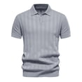 thumbnail image 2 of JTieacloth Mens Collar Shirt Mens Summer Lapel Casual Knit Shirt Fashion Solid Color Cotton Short Sleeve Size Top Gray L, 2 of 5