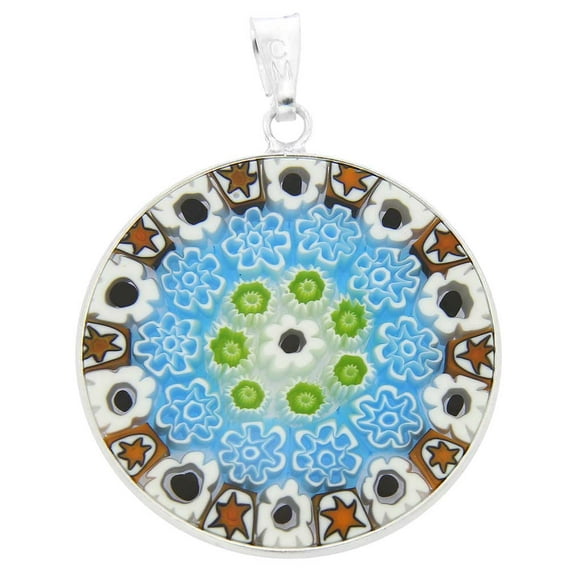 GlassOfVenice Murano Glass Millefiori Pendant in Silver Frame 1"