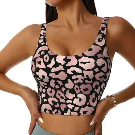 Sports Bra for Women  Trendy rose gold leopard Sports Bras for Women High Support  Workout Yoga Tank Tops Woman With Removable Cups
