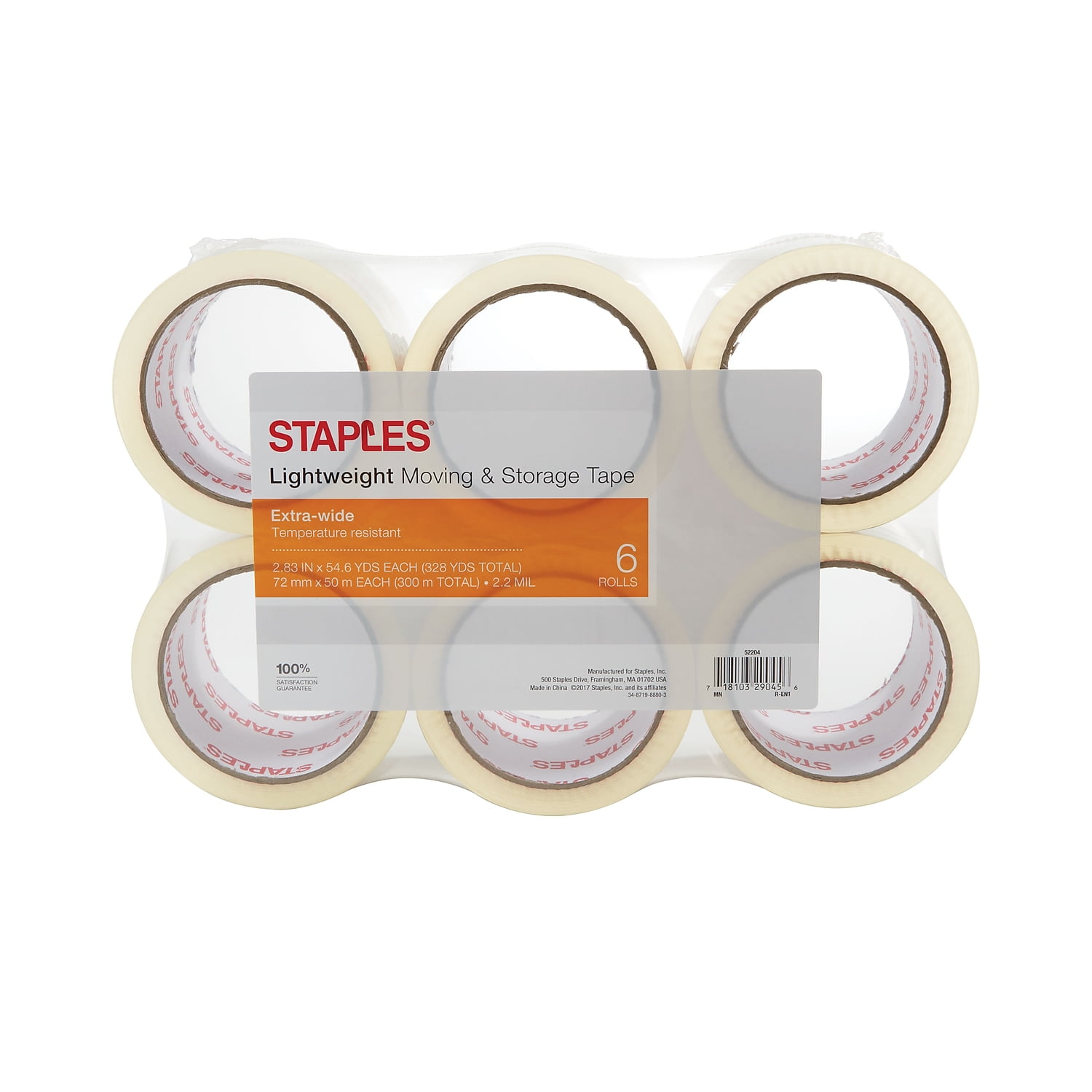 Staples Lightweight Moving & Storage PKing Tape 2.83' x 54.6 Yds Clear 6/RL 425576