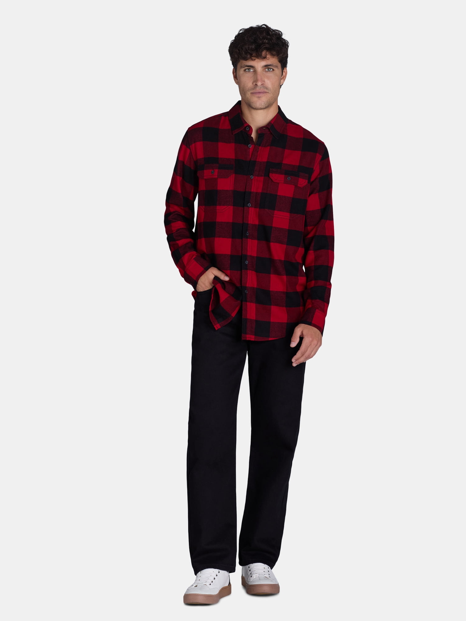 George Men's and Big Men's Flannel Shirt with Long Sleeves, Sizes XS-3XLT