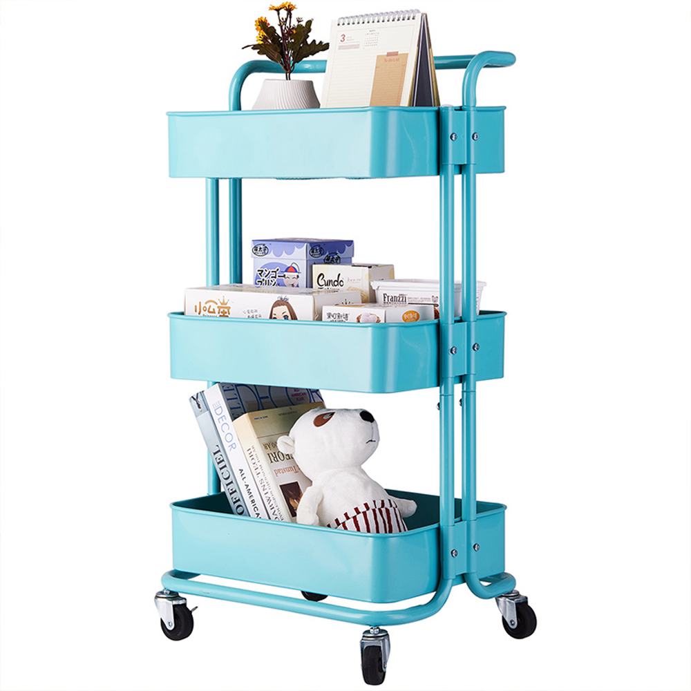 Mobile Utility Cart with Mesh Basket and Handle CASART 3-Tier Organizer Trolley Silver Multifunction Rolling Storage Cart Trolley for Bathroom Kitchen Laundry Room Office