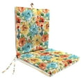 thumbnail image 3 of Jordan Manufacturing 44" x 21" Mojo Squash Multicolor Stripe and Reesa Squash Multicolor Floral Reversible Rectangular Outdoor Chair Cushion with Ties and Hanger Loop, 3 of 12