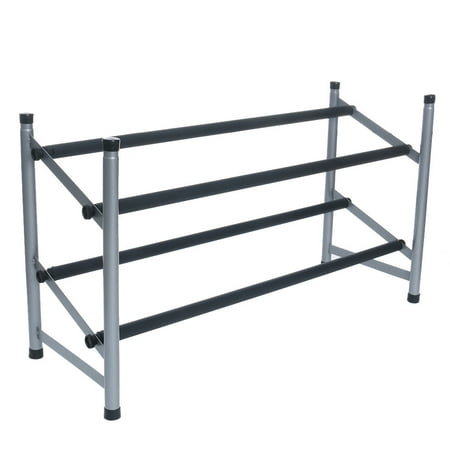 Expandable Shoe Rack Tuscom 2-Tier Metal Expandable Shoe Rack Shoes Organizer Shelf Storage Silver US Stock ()