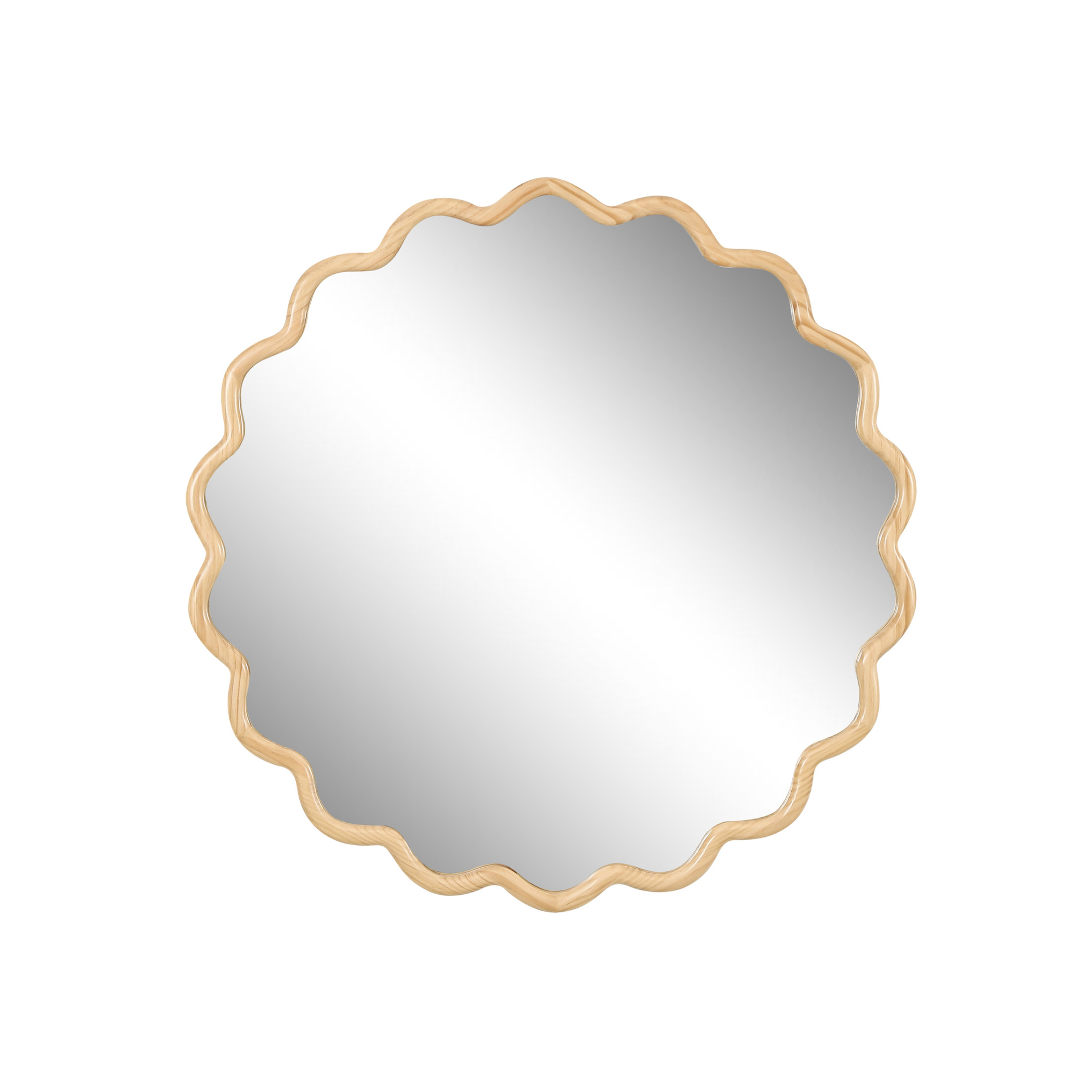 Noble House Wavy Solid Wood Vanity Mirror, Modern Wall Decor for Bathroom, Bedroom, or Entryway, Natural Wood
