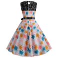 thumbnail image 4 of Mujeres vendaje estampado retro corto sin mangas encaje patchwork noche o-cuello fiesta graduación vestido vintage Fridja hjkh438, 4 of 9