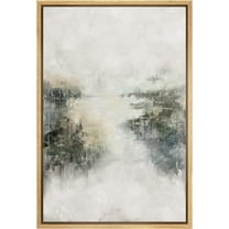 IDEA4WALL Framed Canvas Print Pastel Gray Teal Paint Landscape Abstract Shapes Wall Art Modern Artwork Decor Illustrations Bohemian Relax/Calm for Living Room, Bedroom - Natural 16"x24"