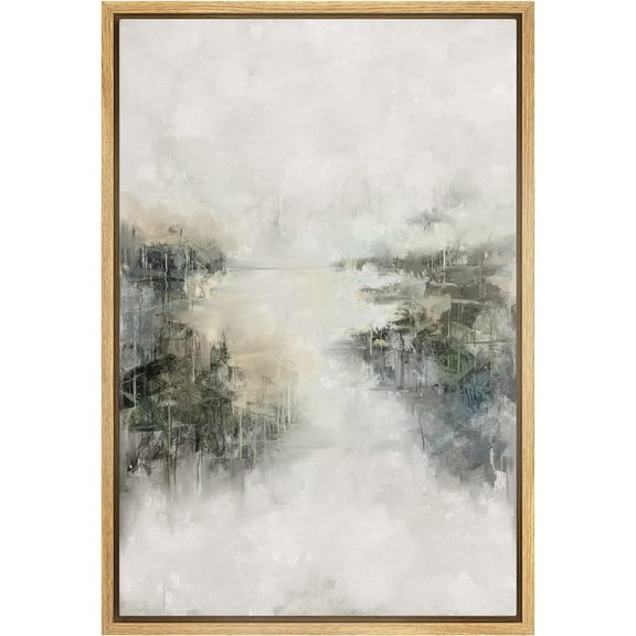 IDEA4WALL Framed Canvas Print Pastel Gray Teal Paint Landscape Abstract Shapes Wall Art Modern Artwork Decor Illustrations Bohemian Relax/Calm for Living Room, Bedroom - Natural 16"x24"