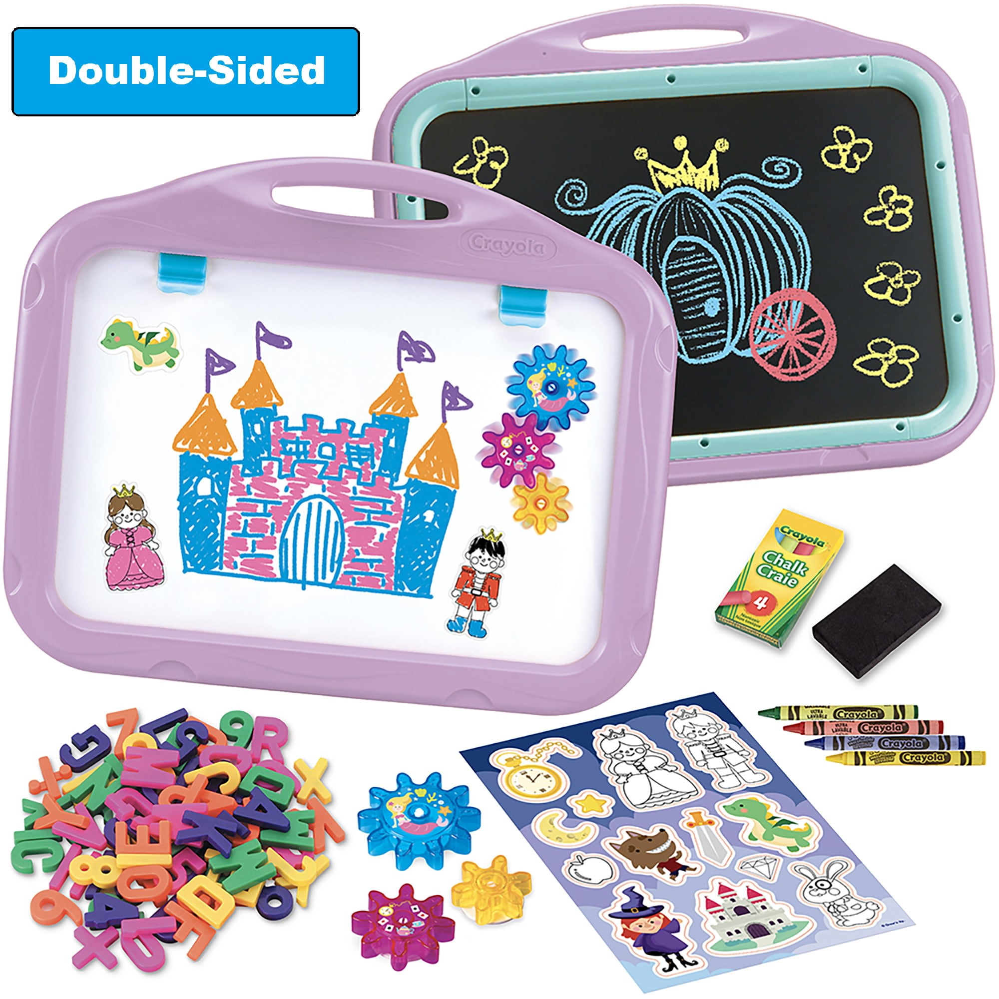 Crayola: Ready-To-Create: Magnetic Board Playset - Purple, Fairy-Tale Themed - Double-Sided, Dry-Erase/Chalk, Letters-Numbers, Stickers, Gears, Kid 3+