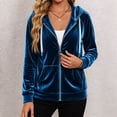 thumbnail image 4 of Caywon Women's Velvet Zip Up Hoodie Long Sleeve Drawstring Hooded Jacket with Pockets Stretch Velour Casual Sweatshirt, 4 of 7