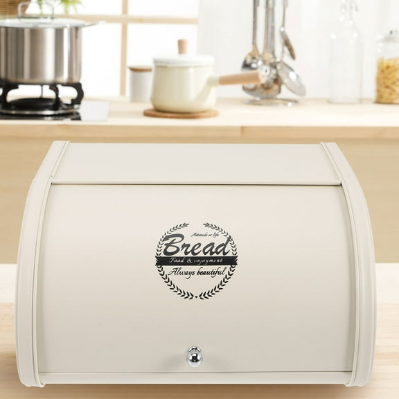 FENGGUIQU Farmhouse White Bread Box - Galvanized Iron for Home Storage