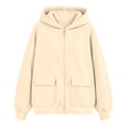 thumbnail image 4 of felwors Women's Long Sleeve Zip-Up Fleece Hoodie with Flap Pockets Oversized Utility Sweatshirt for Fall Casual Streetwear Khaki for Size XXL, 4 of 4