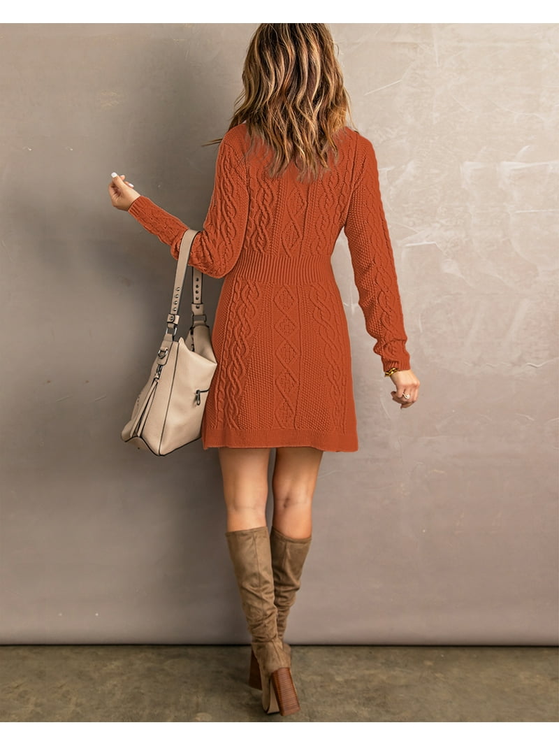 luvamia Women's Long Sleeve Sweater Dress Crew Neck A Line Ribbed