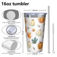 thumbnail image 4 of 16oz Tumblers Fall Pumpkins Leaves Pattern Stainless Steel Vacuum Insulated Double Wall Travel Tumbler Cups Mug with Lid and Straw,Cleaning Brush for Coffee,Tea, 4 of 4