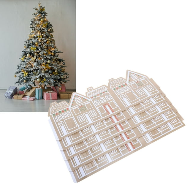 Gingerbread House Decor, LED Light Battery Operated Holiday Decoration, Festive Xmas Tree Collar with Battery Box