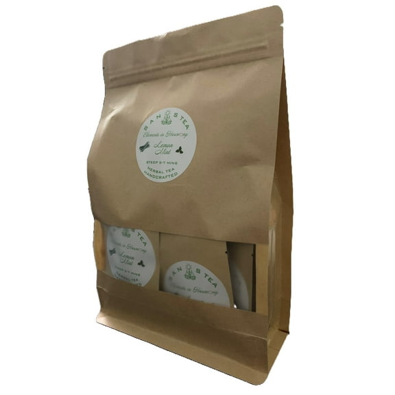 SanosTea New Improved Lemon Mint Premium Organic Herbal Tea, stress relief, relaxing, caffeine free tea - 30 Count