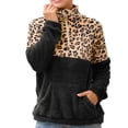 thumbnail image 3 of Women Color Block Leopard Print Sherpa Half Zip Pullover Hoodie Sweatshirt Top for Winter, 3 of 3
