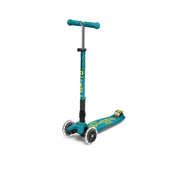 Micro Kickboard - Maxi Deluxe Pliable à DEL - Trottinette Micro à Trois Roues, à Inclinaison pour Diriger, Pliable pour Transport, Conçue en Suisse, pour Enfants, avec Roues Lumineuses Activées par le Mouvement pour 5 à 12 Ans (Vert Pétrole)