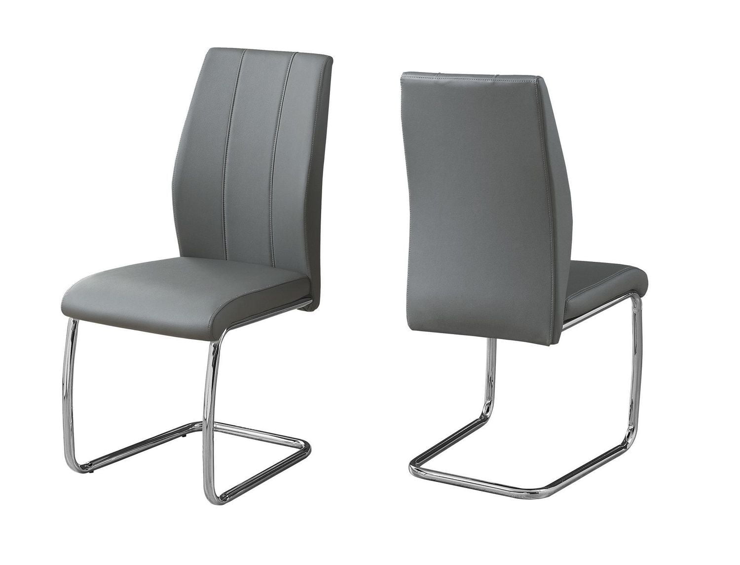 Monarch Specialties Dining Chair, Set Of 2, Side, Upholstered, Kitchen, Dining Room, Pu Leather Look, Metal, Grey, Chrome, Contemporary, Modern