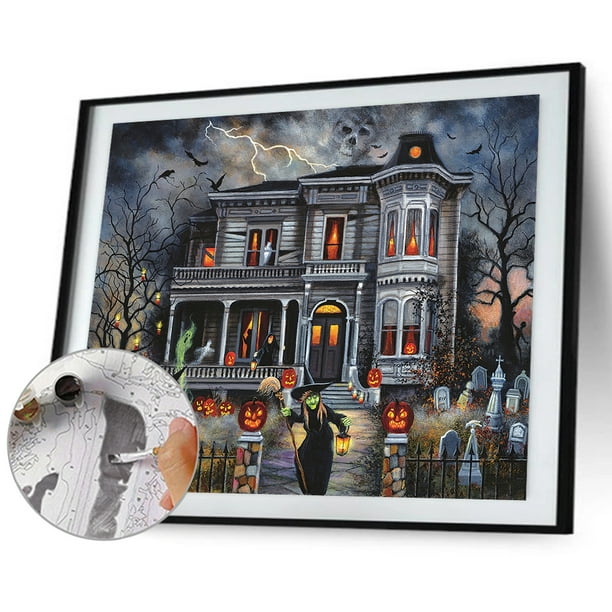 Halloween Paint by Numbers for Adults, Horror Large Paint by Number Kits for Beginner, Color Oil Painting Acrylic on Canvas Paints Without Frame