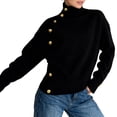 thumbnail image 2 of Women'S Long Sleeve Sweater with Gold Buttons Loose Fit Knitted Pullover Casual Tops, 2 of 7
