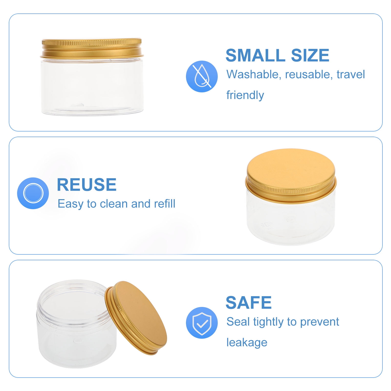 UPOUART 16pcs Skincare Containers Golden Plastic Refillable Cosmetic Protection for Travel Supply