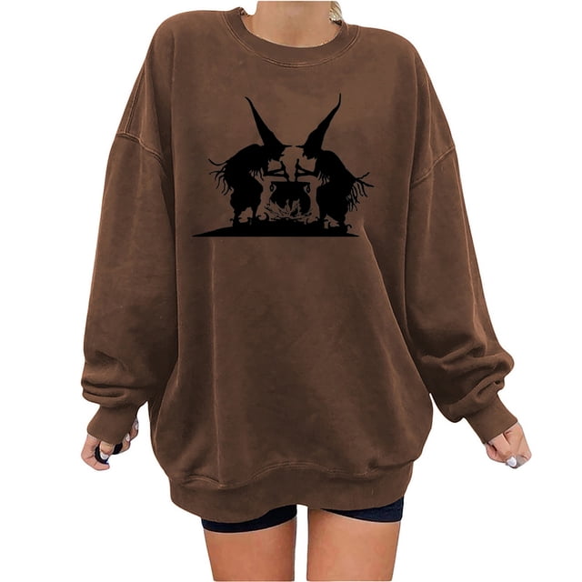 Chandails à Capuchon de Mode pour Femmes 2023 Mode Halloween Imprimée Blouse Ample à Manches Longues Col Rond Chandail Décontracté Hauts Chandail en Molleton 50 % de Rabais Liquidation Costumes Halloween/noël