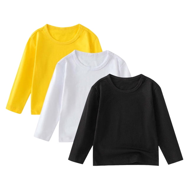 Curenmufel 3 Pcs Chandail de Compression pour Garçons Chandails à Manches Longues pour Garçons - Haut Mignon et Décontracté à Manches Longues - T-Shirts Graphiques à Col Rond pour Garçons Taille 5T 6T (Jaune, 5-6 Ans)