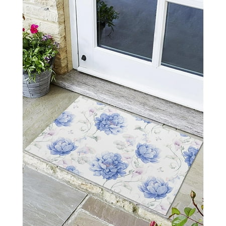 

Indoor Outdoor Mats Romantic Blue Flowers Watercolor Painting Door Mat Non-Slip Absorbent Resist Dirt Entrance Mat Washable Welcome Mats for Entryway Low-Profile Floor Mats