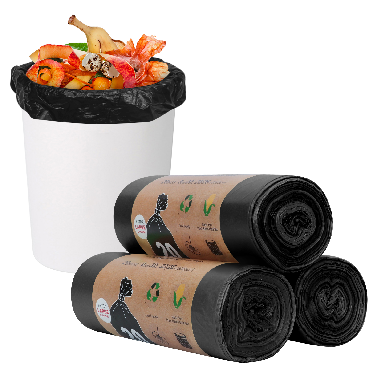 Toplive Trash Bag ,8 Gallon 60 Count Garbage Bag Biodegradable