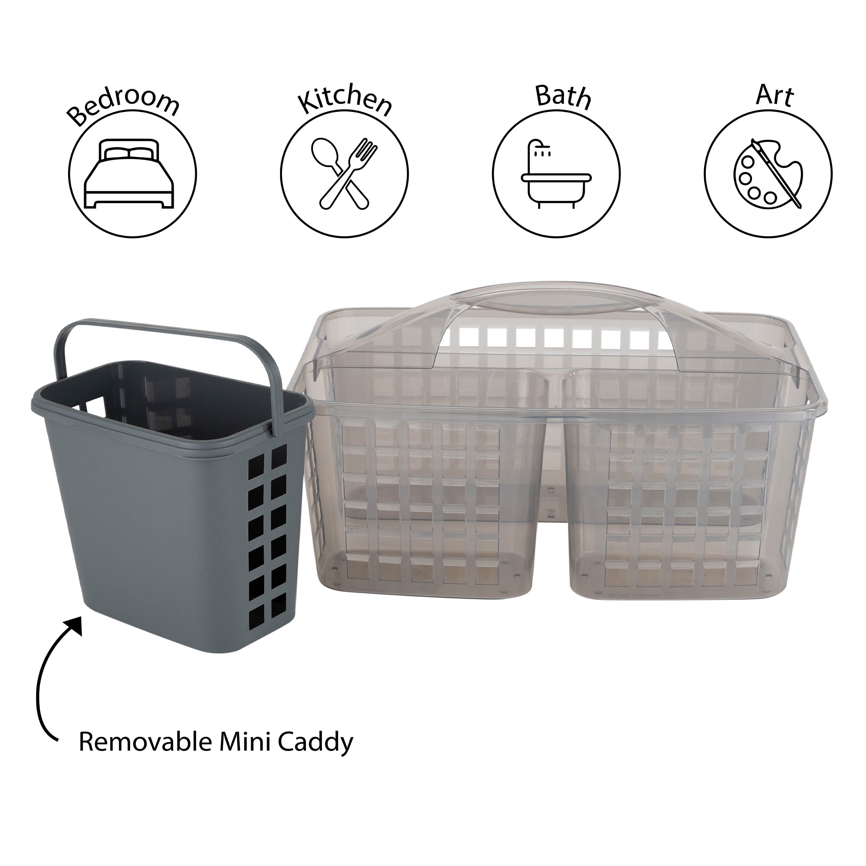 Bath Bliss 2 in 1 Plastic Portable Bath Tote Shower Caddy, Gray
