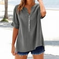 thumbnail image 2 of Pxiakgy Womens Button Down Shirts Long Sleeve Cotton Linen Gauze Tops Casual Collared Blouses Loose Fit Loose Shirt Top Stand Solid Color Sleeve Collar Casual Women's Shirt Women's Shirt Grey 4Xl, 2 of 9