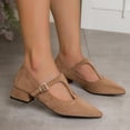thumbnail image 4 of Wensltd Women Pointed Toe Block Heel Shoes with Buckle Strap Wide Width Comfort Suede Shoes Khaki, 4 of 9