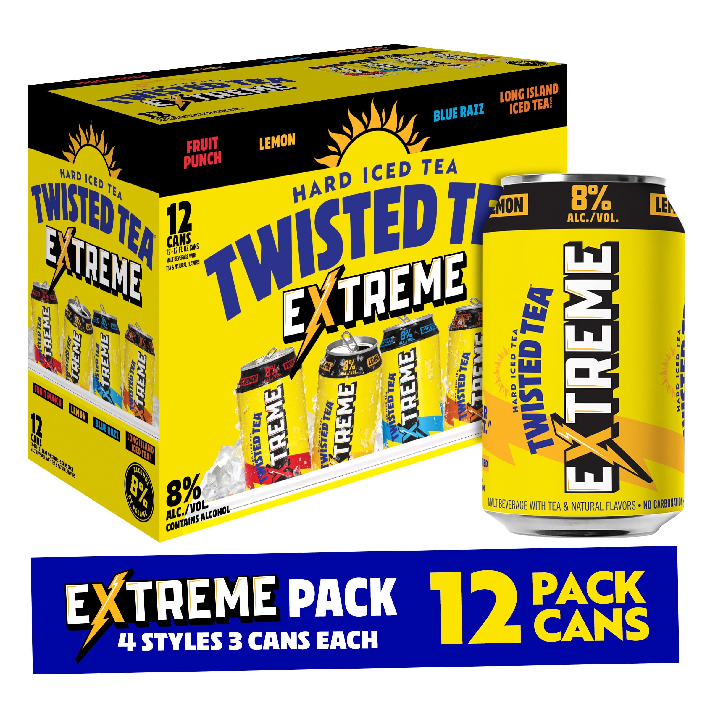 Twisted Tea Extreme Variety pack Hard Iced Tea, 12 pack, 12 fl oz Aluminum Cans, 8% ABV